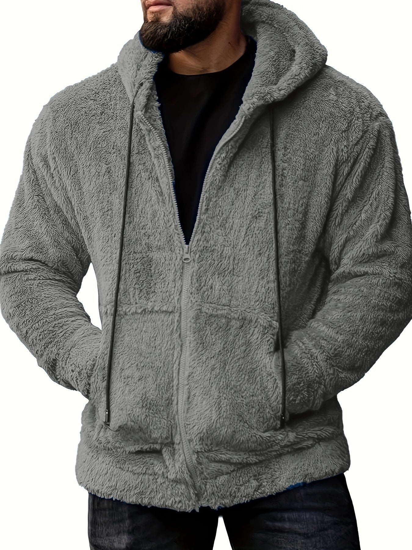 Herren Fleecejacke Warm Kapuze Taschen Sportlich