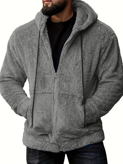 Herren Fleecejacke Warm Kapuze Taschen Sportlich