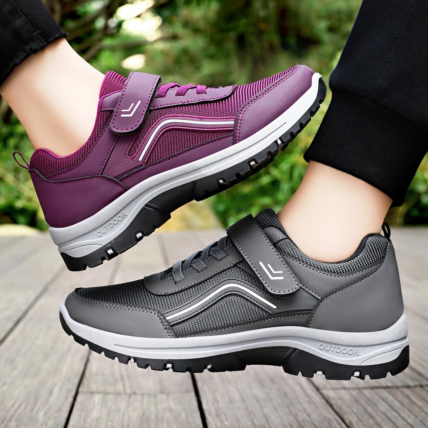 Damen Sneaker Sportlich Outdoor Griffsohle Klettverschluss