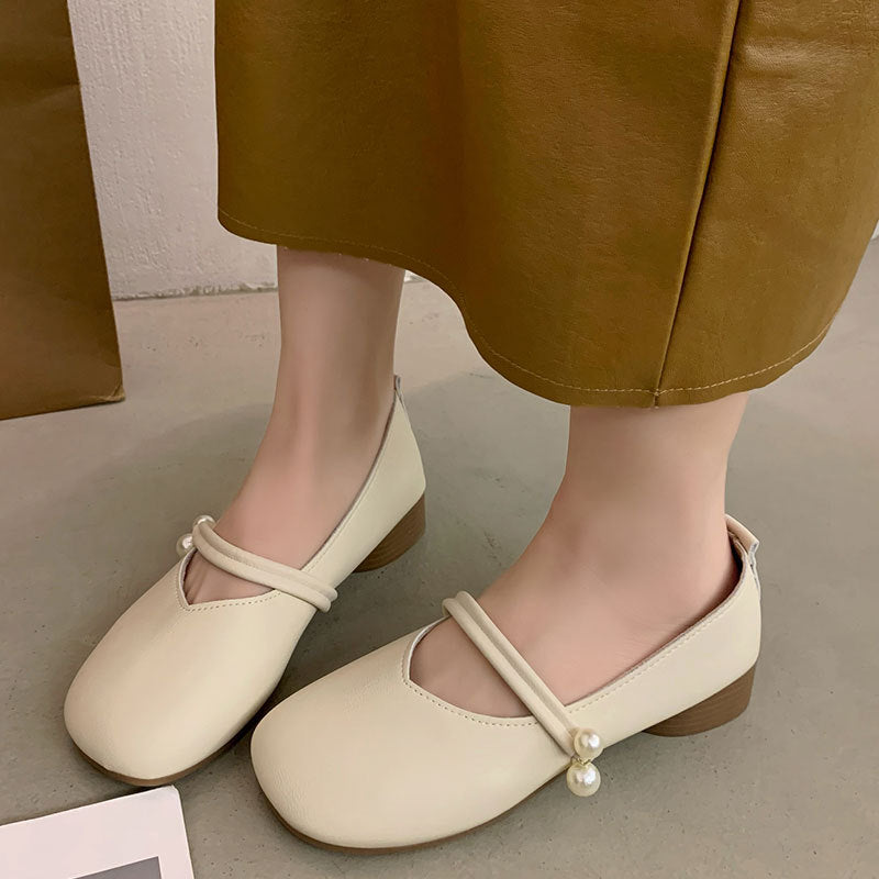 Damen Ballerinas Schuhe mit Riemchen und Perlen