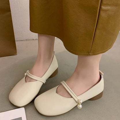 Damen Ballerinas Schuhe mit Riemchen und Perlen