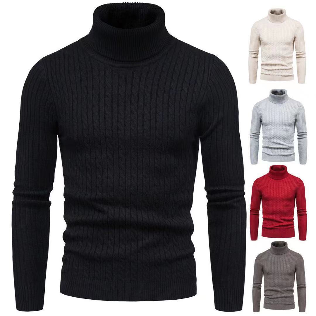 Herren Rollkragenpulli Struktur Zopfmuster Pullover Modern - BerlinGlamour
