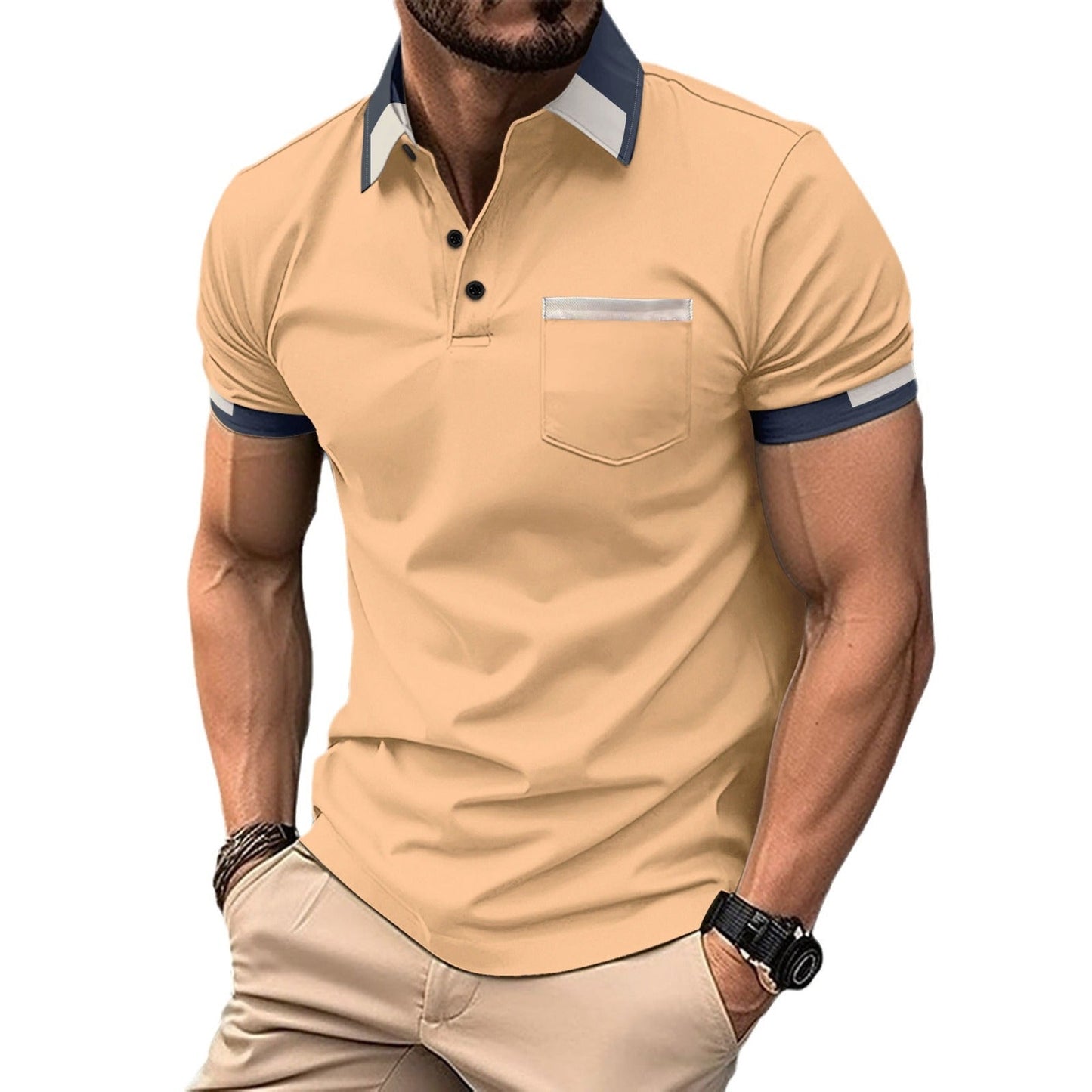 Herren Polohemd Modern Klassisch mit Brusttasche