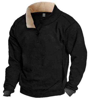 Herren Fleece Pullover Reißverschluss Kontrastkragen Modern