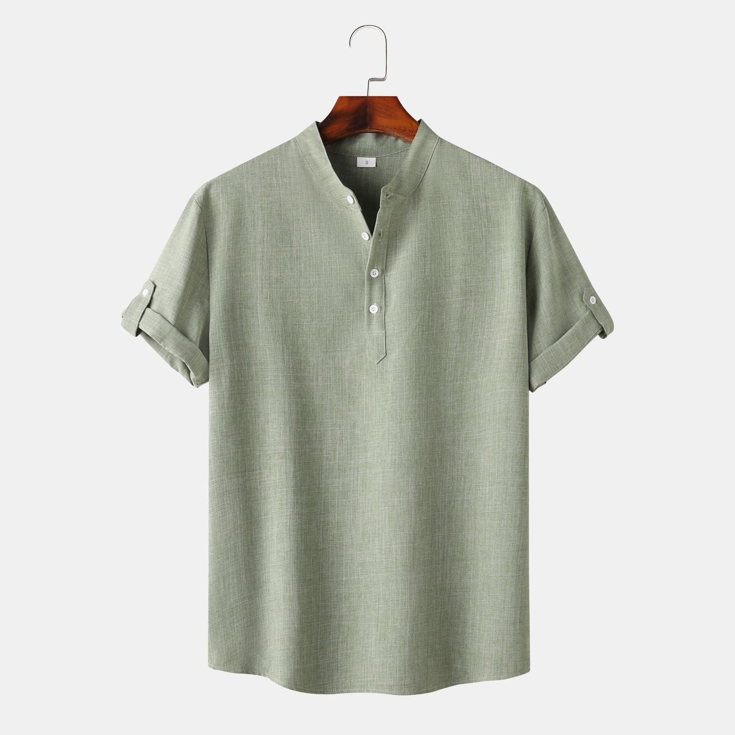 Herren Hemd Kurzarm Henley Ausschnitt Modern Lässig