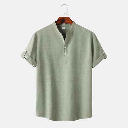 Herren Hemd Kurzarm Henley Ausschnitt Modern Lässig