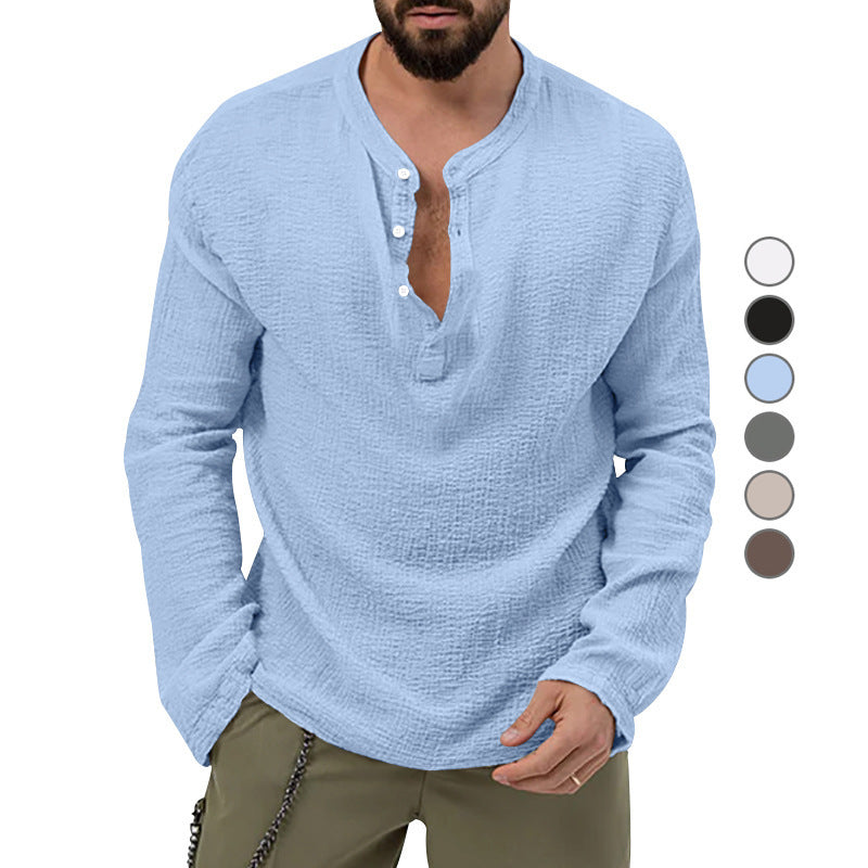 Herren Langarmshirt Waffel-Design Knopfleiste Modern - BerlinGlamour