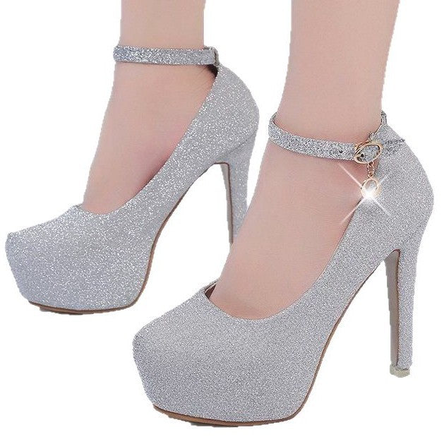 Damen High Heel Pumps Glitzer Schmuckdetail Plateau