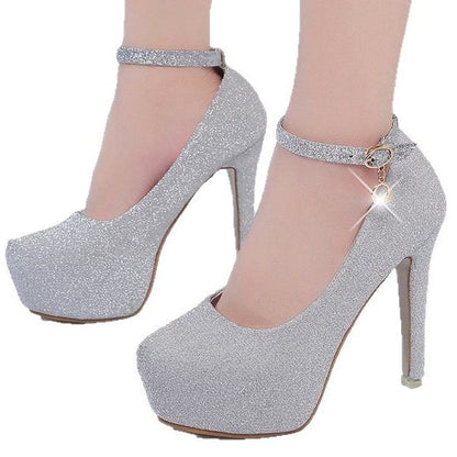 Damen High Heel Pumps Glitzer Schmuckdetail Plateau