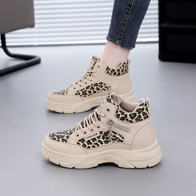 Damen Sneaker High-Top Leopardenmuster Schwarz Trend