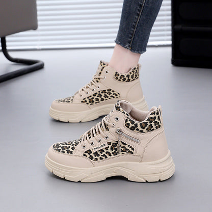 Damen Sneaker High-Top Leopardenmuster Schwarz Trend