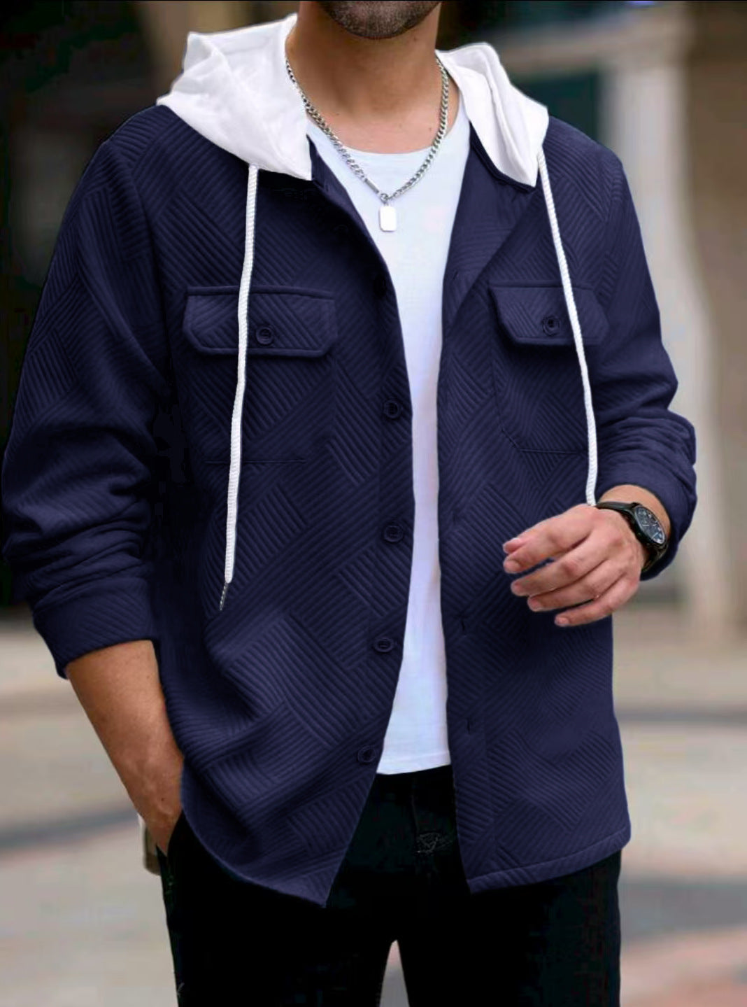 Herren Outdoor-Jacke lässig mit Kapuze und Muster