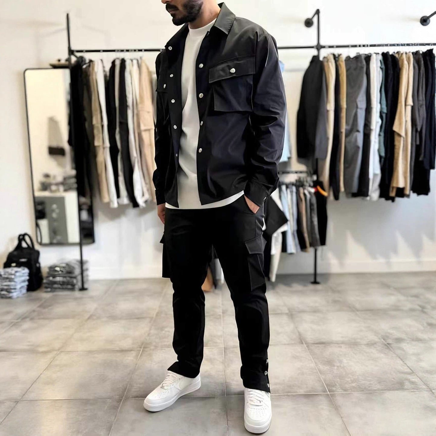 Herren Freizeit Set Cargo Hose Jacke Funktionell