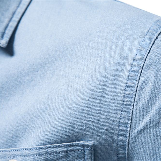 Herren Denim Hemd Klassisch Doppelbrusttaschen Modern