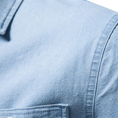 Herren Denim Hemd Klassisch Doppelbrusttaschen Modern