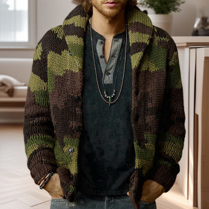 Herren Camouflage Jacke Hochkragen Strickjacke Modern