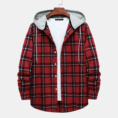 Damen Hoodie Kapuzenhemd Kariert Baumwolle Moderne