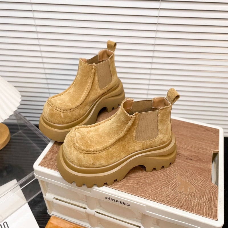 Damen Chelsea Boots Chunky Rutschfest Veloursleder Schuhe
