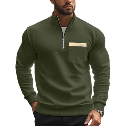 Herren Sweatshirt Reißverschluss Brusttasche Sportlich Modern