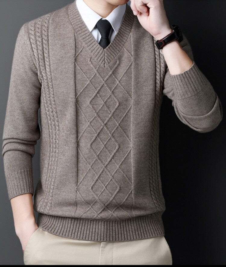 Herren Pullover V-Ausschnitt Modern Zopf Muster Trendig