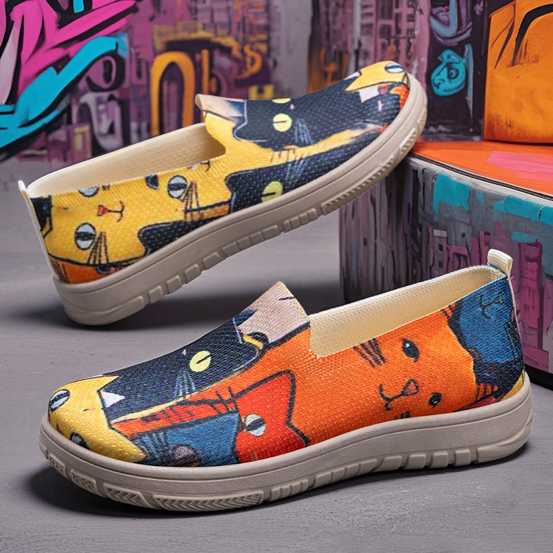 Damen Slip-On Schuhe Bunt Katzen Design Freizeit - BerlinGlamour