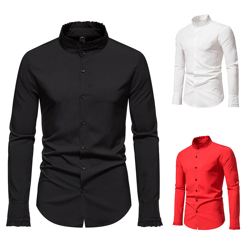 Herren Hemd Langarm Elegantes Rüschenhemd Modern