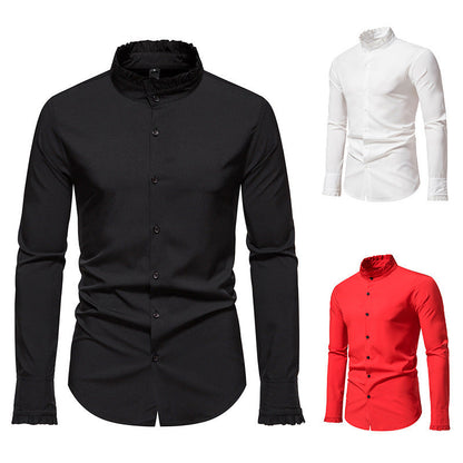 Herren Hemd Langarm Elegantes Rüschenhemd Modern