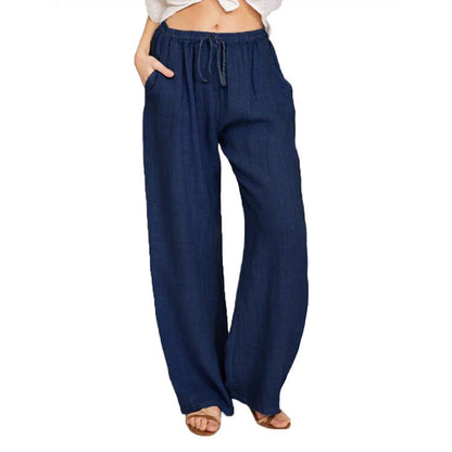 Weite Damenleinenhose Elastisch mit Taschen Sommer