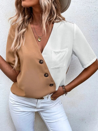 Damen Bluse Modern Asymmetrisch Knöpfe Trendy