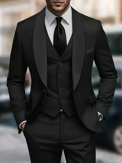 Herren Anzugset Elegant 3-teilig mit Satin-Weste