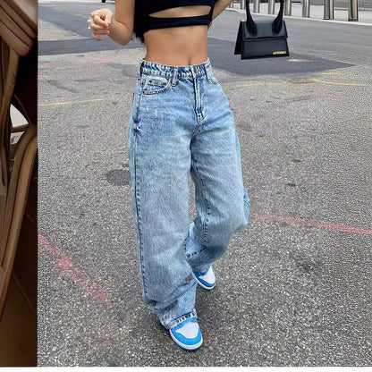 Damen High-Waist Jeans Weite Bein Moderner Schnitt