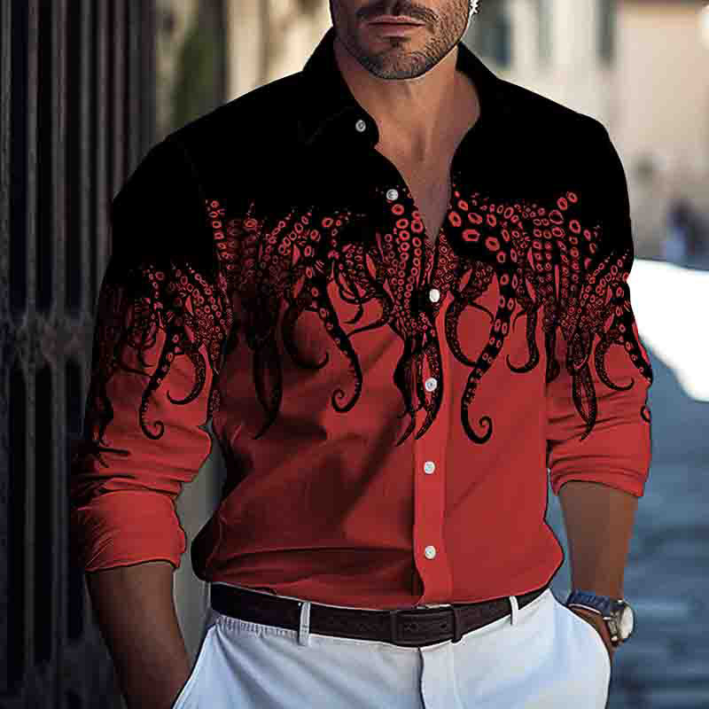 Herren Hemd Langarm Tintenfisch Druck Unikateshirt