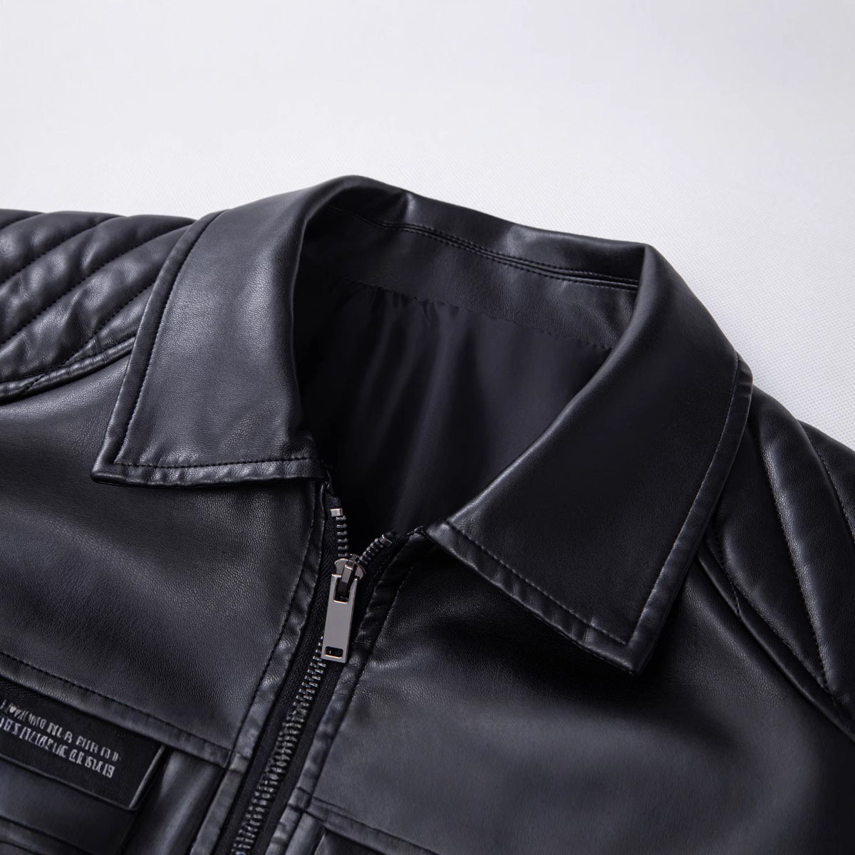 Herren Lederjacke Bikerstyle Schwarz Kunstleder