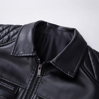 Herren Lederjacke Bikerstyle Schwarz Kunstleder