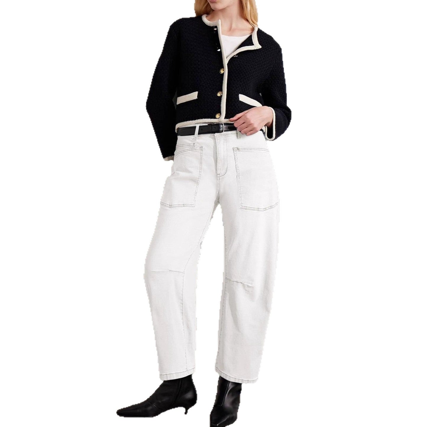 Damen Hohe Bund Jeans Hose mit Taschen