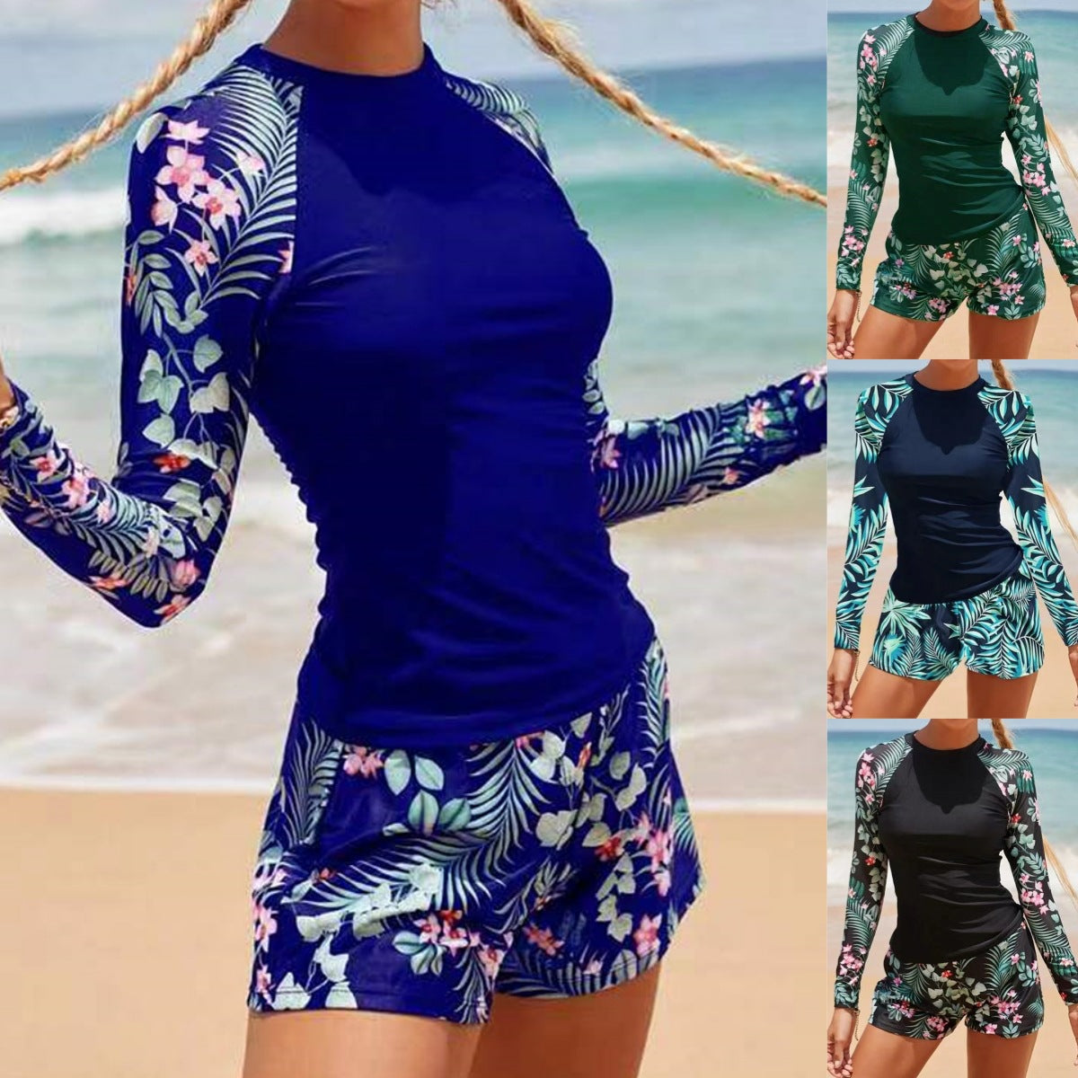 Damen Badeanzug UV-Schutz Langarm mit Shorts Damenbademode - BerlinGlamour
