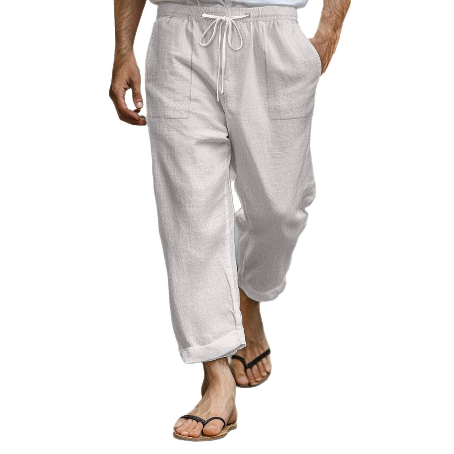 Herren Leinenhose Lässig Bequem mit Taschen