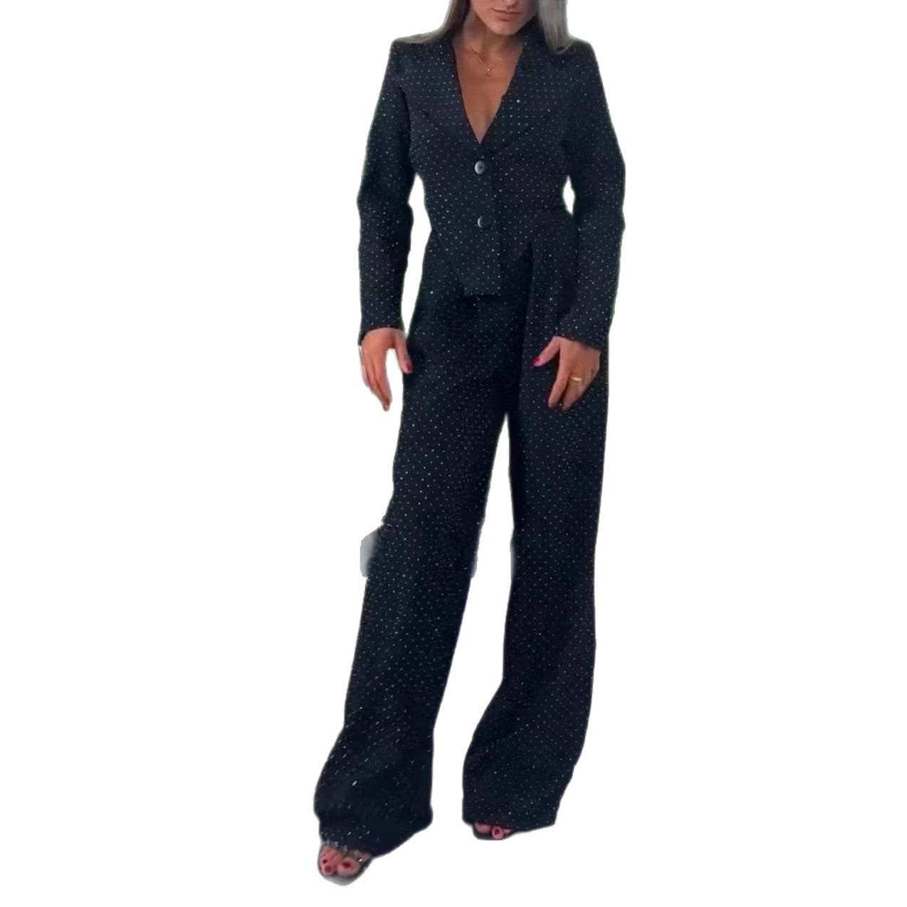 Damen Blazer Set Weite Hosen Modern