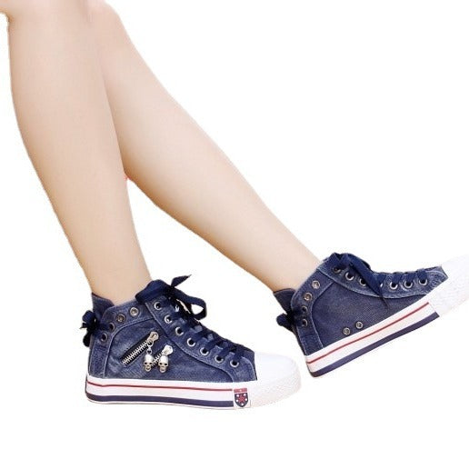 Damen Sneaker Hochtop mit Totenkopf Applikation Trend