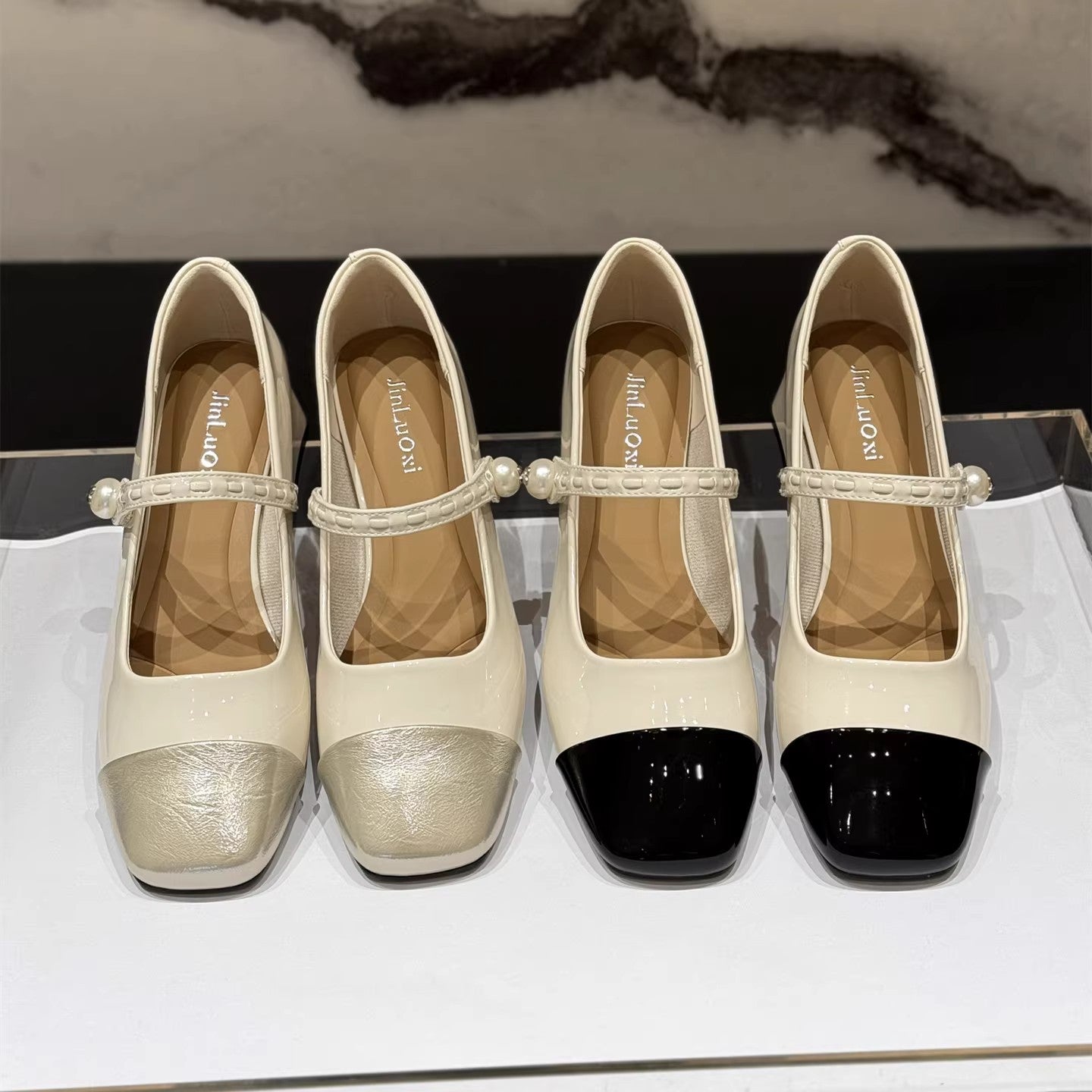 Damen Schuhe Mary Janes Elegante Riemen Glänzend