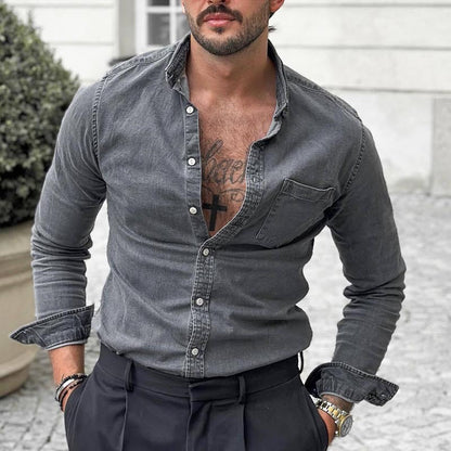 Herren Denim Hemd Lässig Modern Schnitt