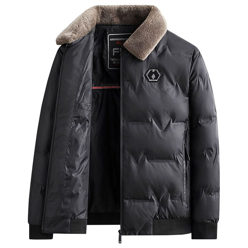 Herren Winterjacke Elegante Wattierte Daunenjacke Mit Pelz Kragen