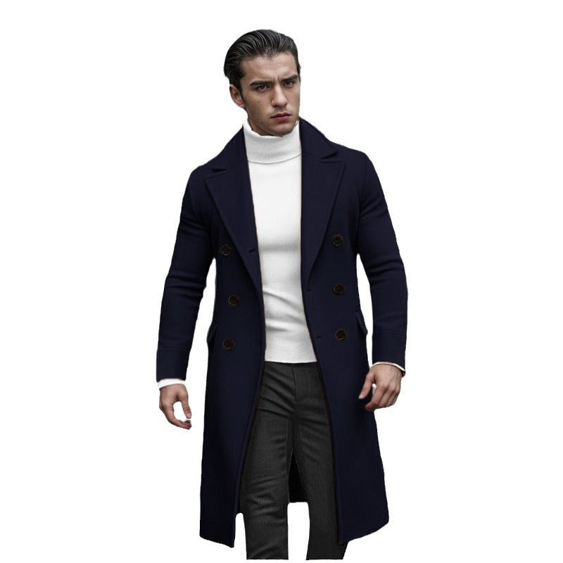 Herren Mantel Doppeltbreasted Modern mit Hochkragen Schwarz