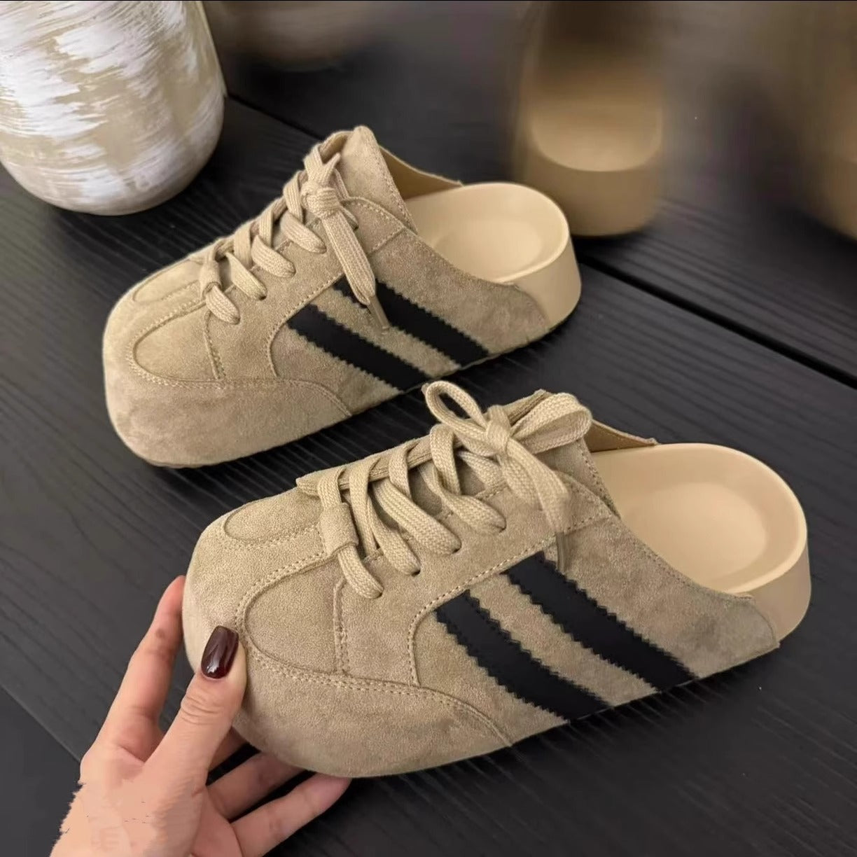 Damen Clogs Sportlich Wildleder Schnürung Klassisch