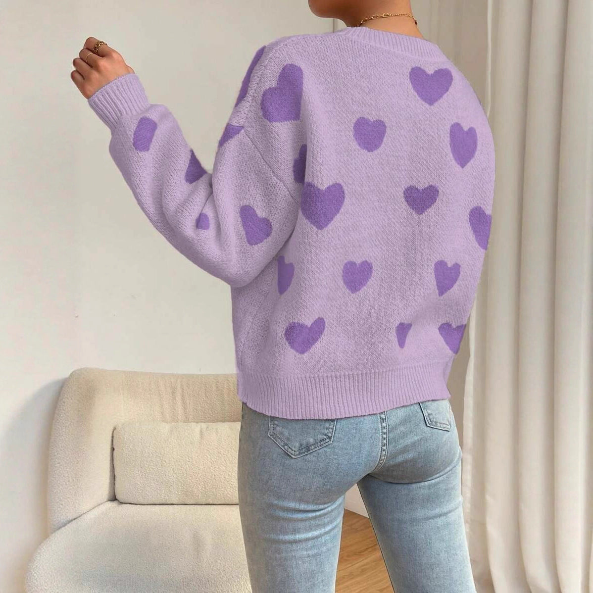 Damen Pullover Weites Herzenmuster Sweater Frauen