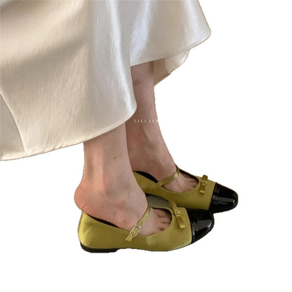 Damen Ballerinas Elegante Lederschuhe mit Schleife
