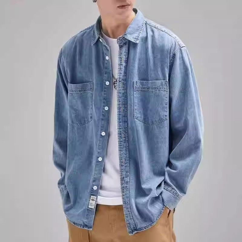 Herren Denim-Jacke Mit Brusttaschen Modern