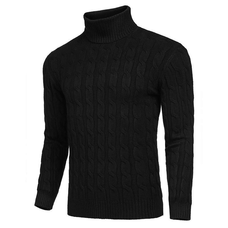 Herren Rollkragenpullover Zopfmuster Modern Schwarz - BerlinGlamour