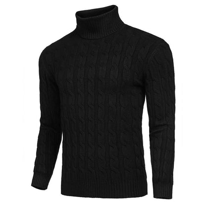 Herren Rollkragenpullover Zopfmuster Modern Schwarz - BerlinGlamour