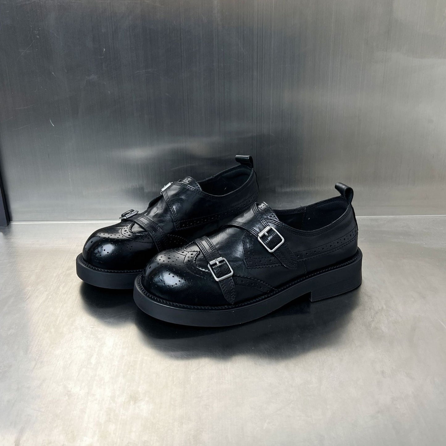 Damen Mokassins Elegant Doppel-Schnalle Broguemuster Schuhe